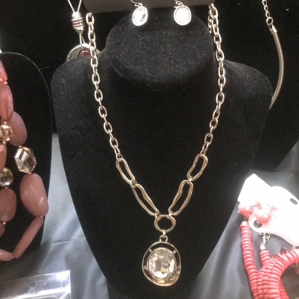 2 pc silver necklace & earring set
